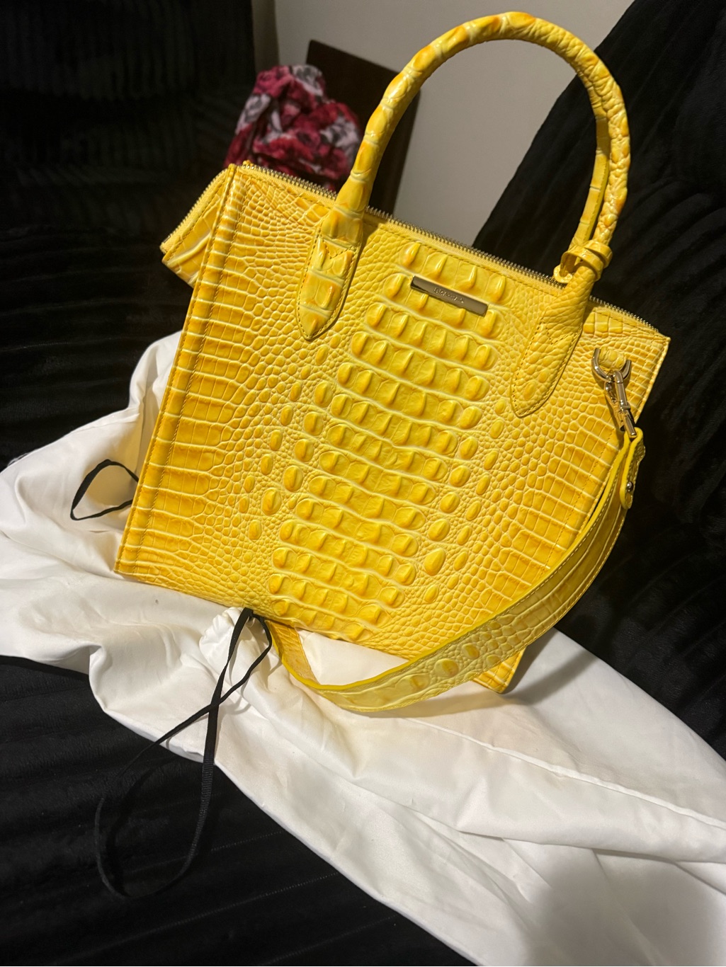 Brahmin Yellow Croc-Embossed Satchel With Shoulder Strap